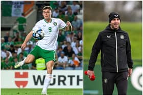 Ireland striker Evan Ferguson and interim manager John O'Shea PIC: Sportsfile