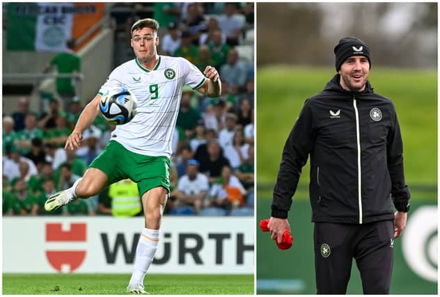 Ireland striker Evan Ferguson and interim manager John O'Shea PIC: Sportsfile