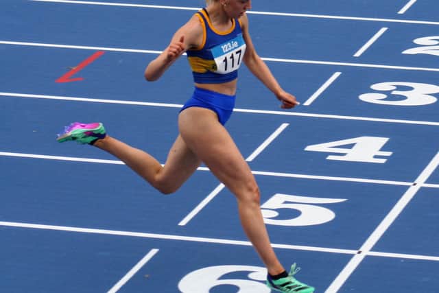 Katie (pictured below) will also run the anchor leg of the 4 x100m relay for the county, a busy day for the twenty one year old National Senior Champion.