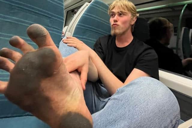 The social media influencer has gained more than 50 million views and 300K followers on TikTok since May 2022, after posting videos of his size 8 feet and of him asking strangers in his hometown of Cambridge what they think of his lifestyle and encouraging them to try it themselves. 