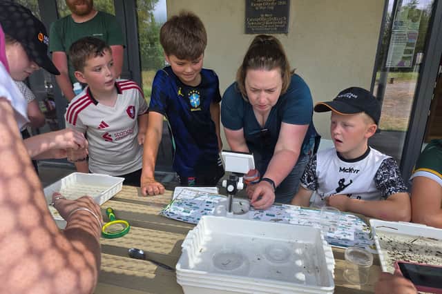 Marie Lawlor demonstrating pond dipping