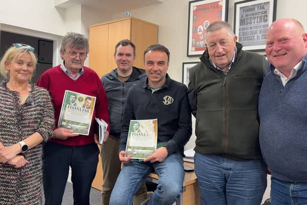 Martina Ryan Boland, Neil Ryan, Ger Fogarty, Cllr JP O’Meara, John Sheehy, and Tim Maher. Missing from the picture: John Flannery, Historian.  