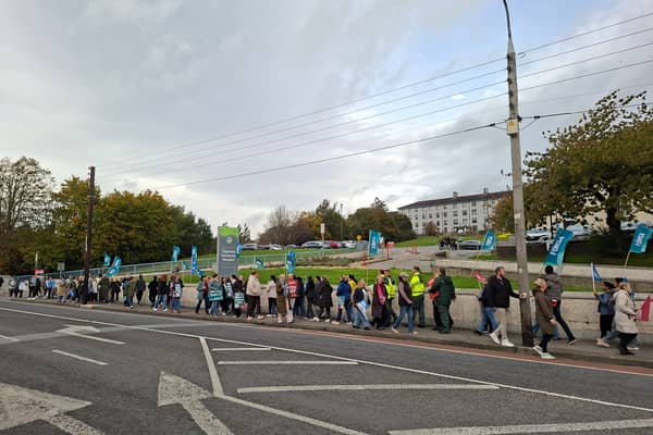 INMO, SIPTU and Forsa trade union members picketing outside Tipperary University Hospital in Clonmel 