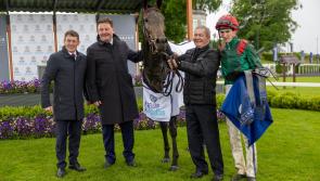 Tipperary's Ben Coen rides Hanalia, owned by the Aga Khan, to glory in the maiden on Sunday 