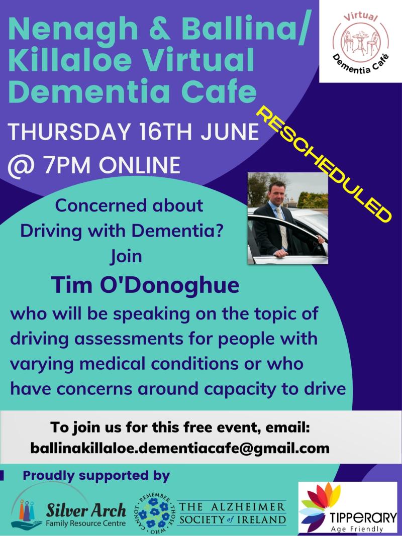 Nenagh & Ballina-Killaloe Virtual Dementia Cafe to host session on driving assessments 