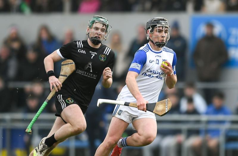  Eoin O'Connor of St Flannan's College Ennis in action against Emmett Jones of Nenagh CBS during the Dr Harty Cup final  Photo by John Sheridan/Sportsfile